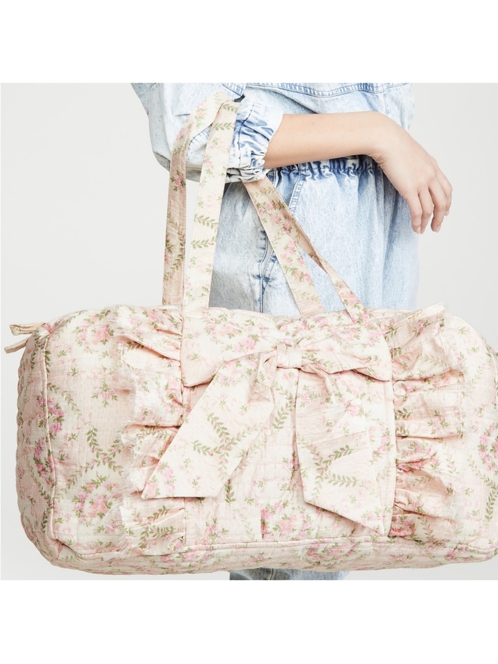 LOVESHACKFANCY Floral Pink Quilted Tote Bag with Bow